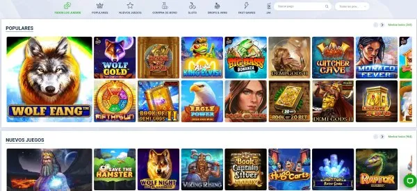 Sección de juegos en 20Bet