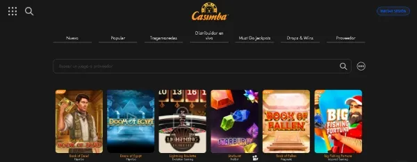 Sección de juegos en Casimba casino